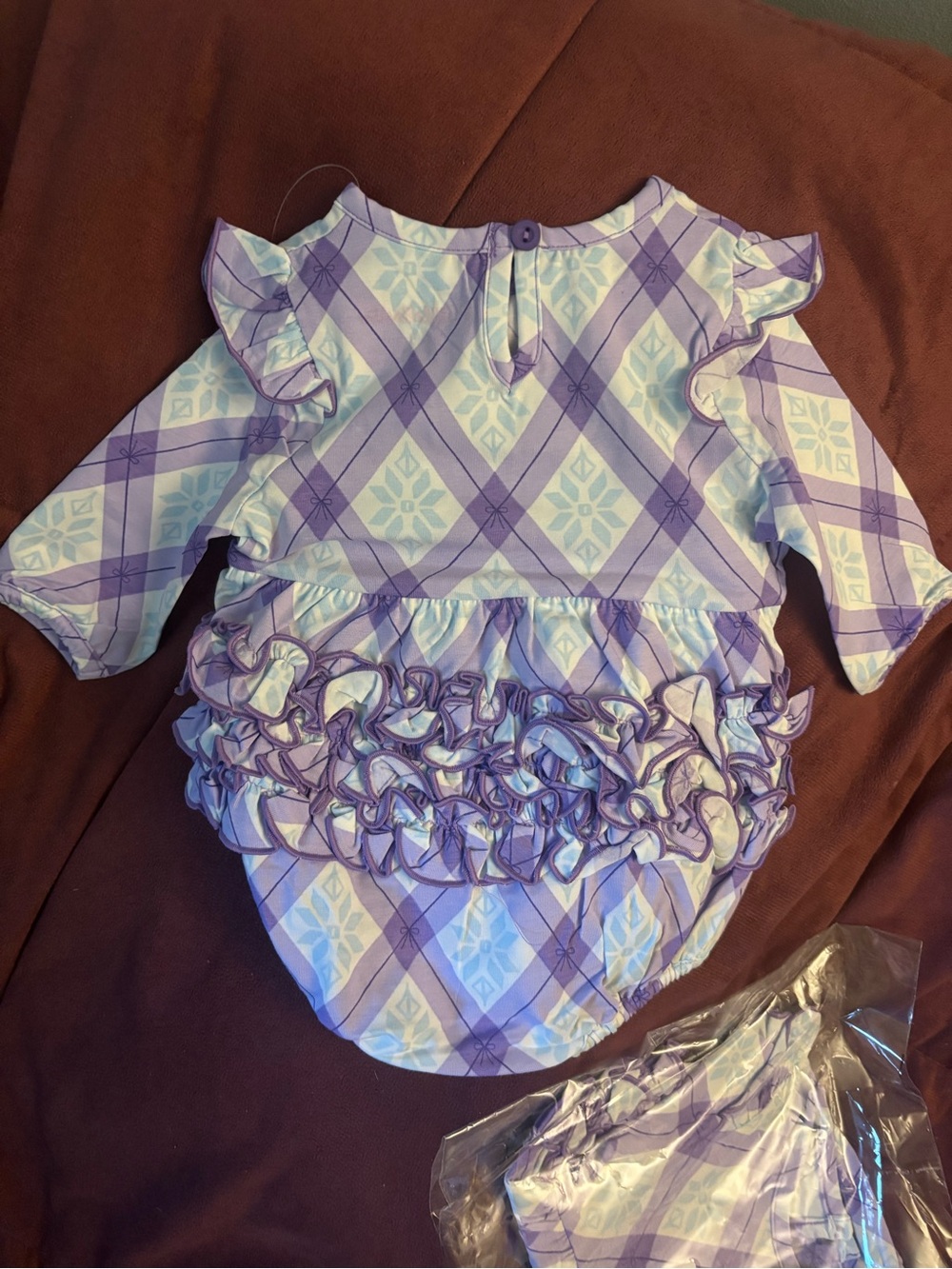 Purple Plaid Ruffle Bubble Romper